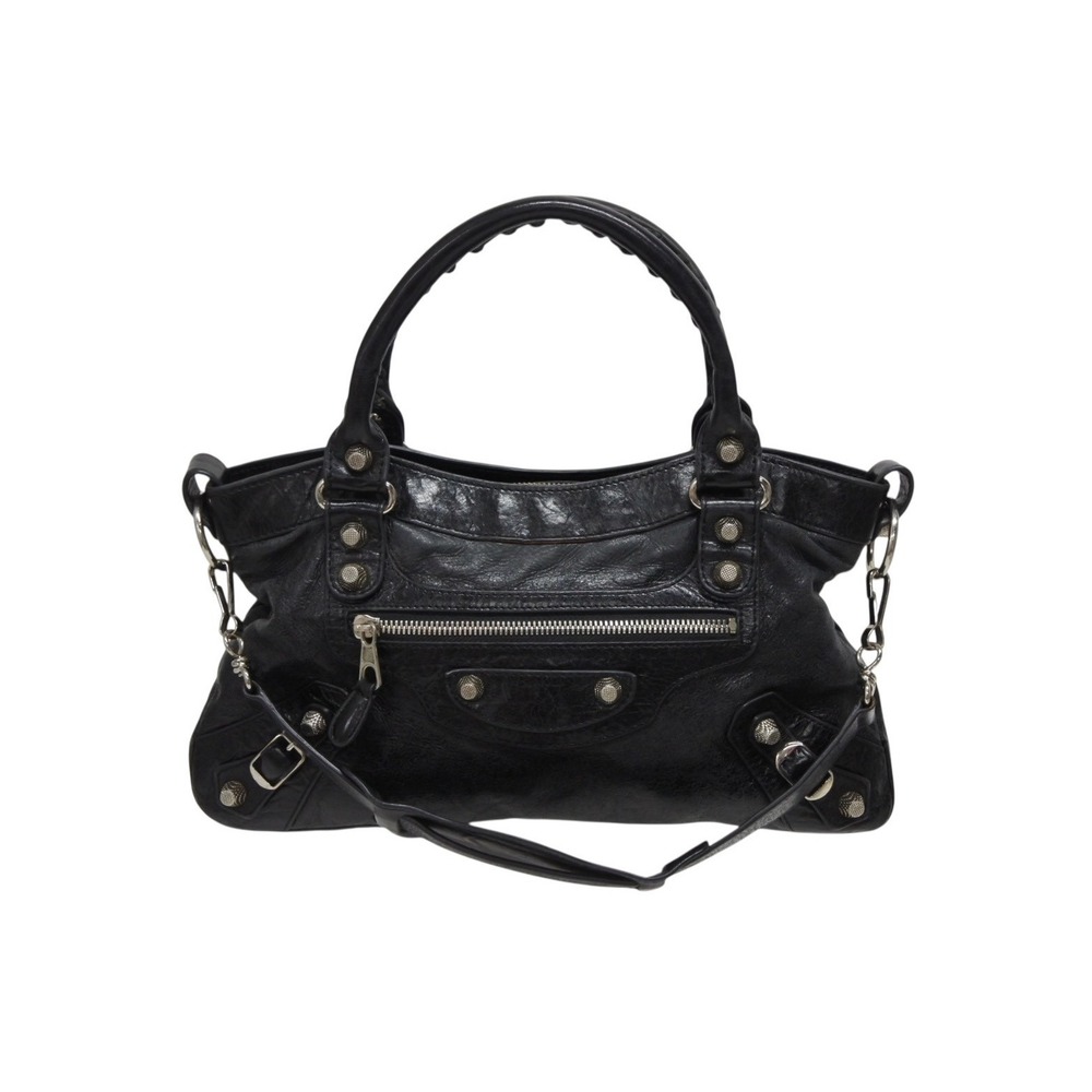 Balenciaga Black Calfskin Leather Shoulder Bag City Handbag The - Picture 2 of 8